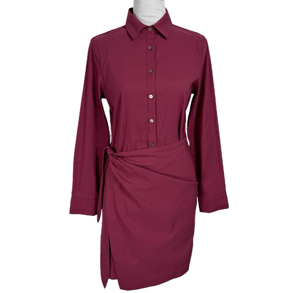 UNTUCKit Amelia Shirt Dress Size 6 Long Sleeve Button Front Chinched Sarong Wrap